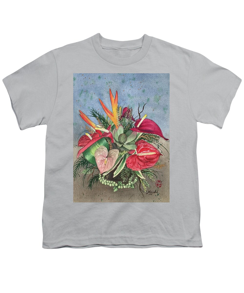 Anthurium Youth T-Shirt featuring the painting Tropical Bouquet by Kelly Miyuki Kimura