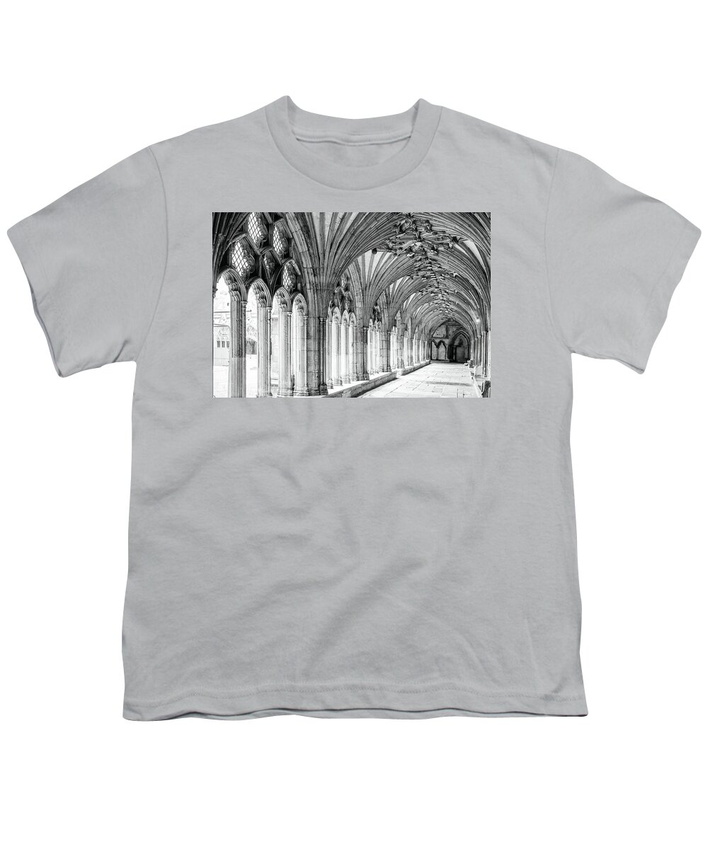 Landmark Youth T-Shirt featuring the photograph Canterbury Cathedral Cloisters 4 by Shirley Mitchell