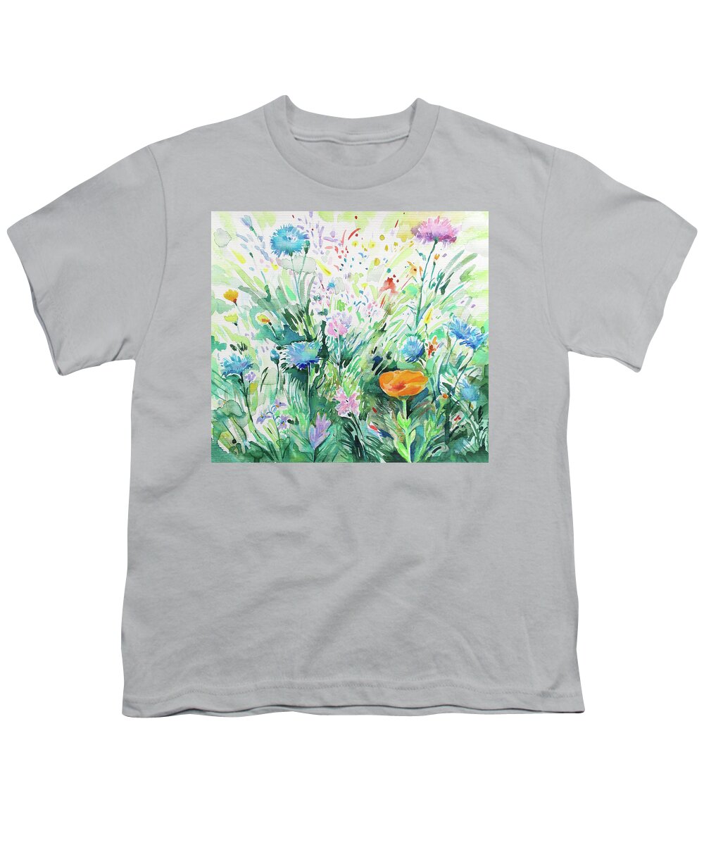 Summer Flowers Youth T-Shirt featuring the painting Carpet of flowers by Katya Atanasova