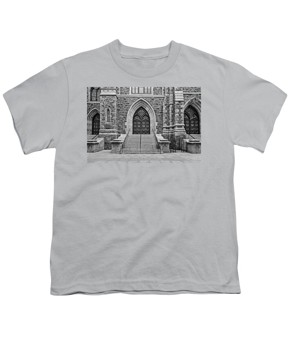 Church Of Saint Mary Youth T-Shirt featuring the photograph Church Of Saint Mary Yale BW by Susan Candelario