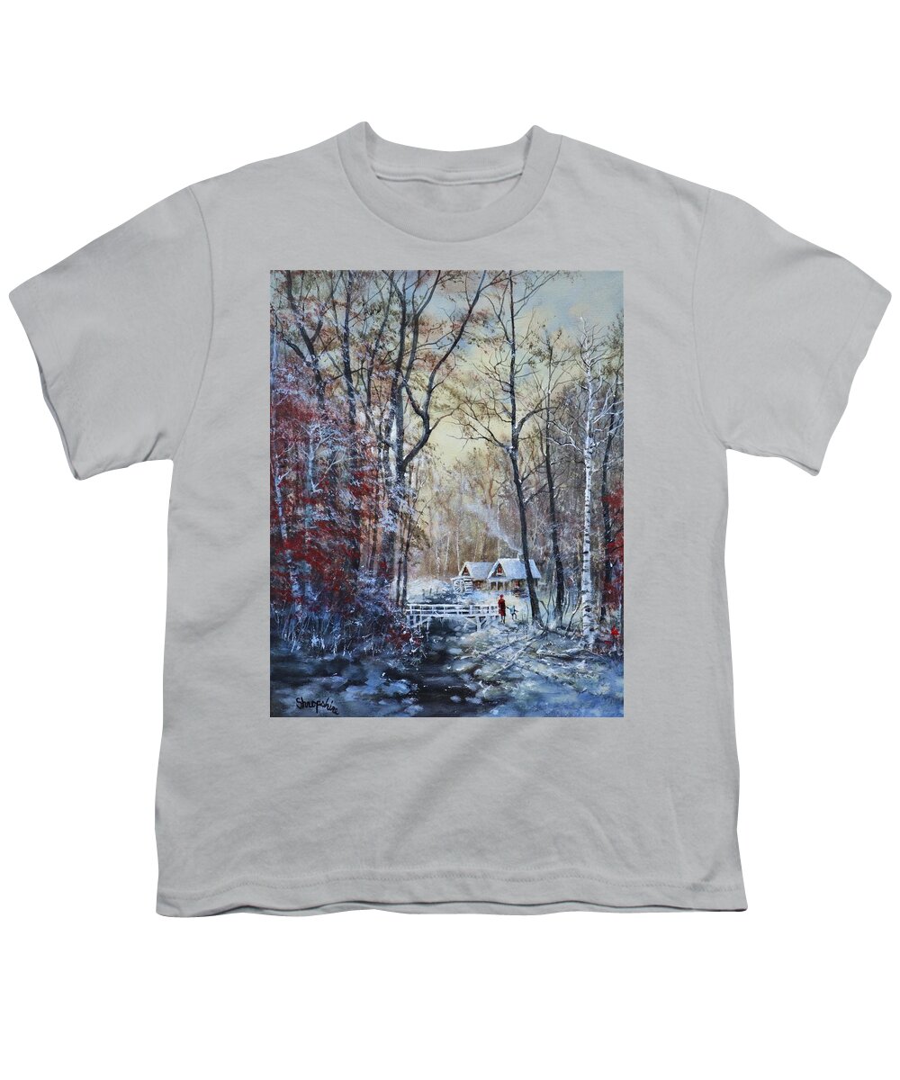Currier And Ives Youth T-Shirt featuring the painting Classic Snow Scene by Tom Shropshire