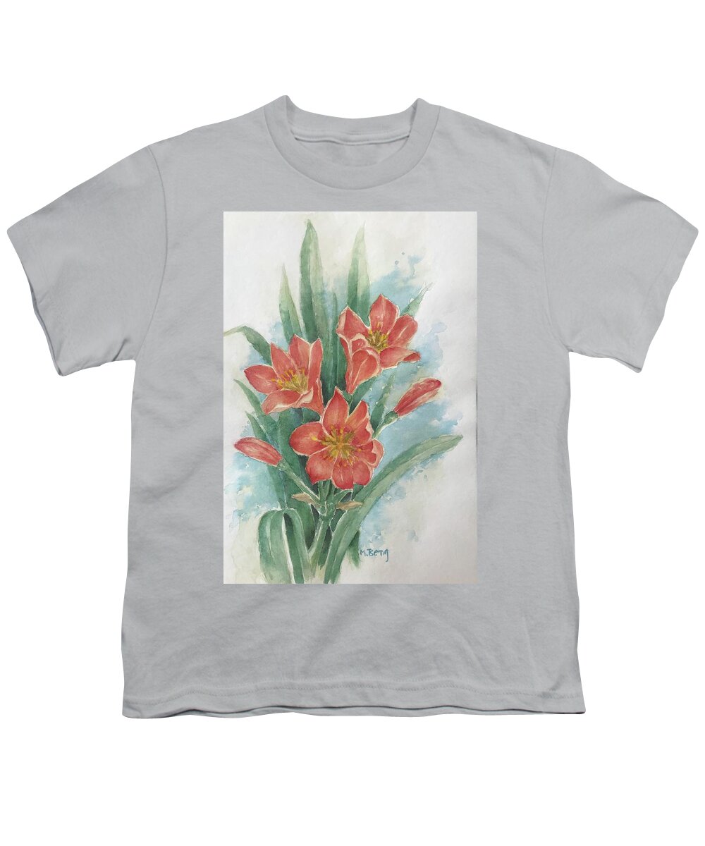 Clivia Youth T-Shirt featuring the painting Clivia by Milly Tseng