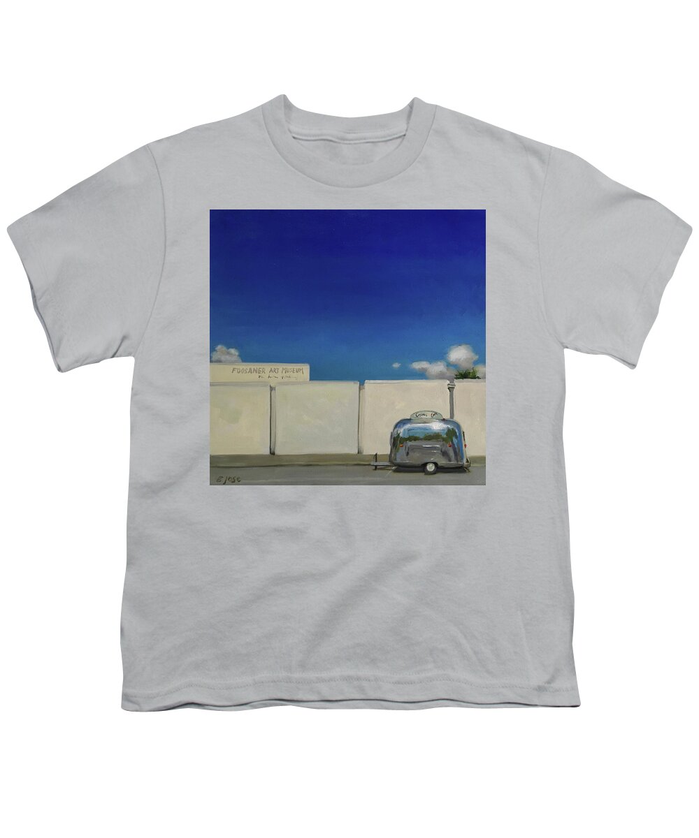 Airstream Youth T-Shirt featuring the painting Coffee at the Museum by Elizabeth Jose