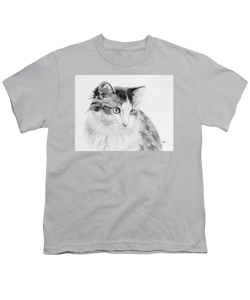 Cat Youth T-Shirt featuring the drawing Cordova by Gigi Dequanne