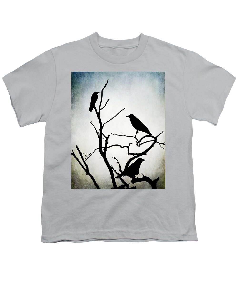 Bird Youth T-Shirt featuring the digital art Crow Birds on Trees Bird 90 by Lucie Dumas