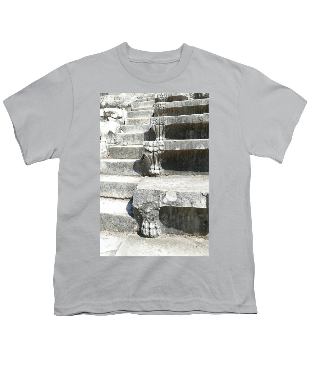 Antique Youth T-Shirt featuring the photograph Detail of stone footings of the odeon by Steve Estvanik