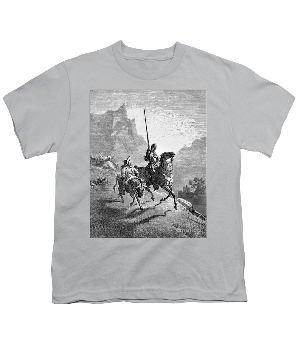 Pd: Reproduction Youth T-Shirt featuring the drawing Don Quixote and Sancho by Thea Recuerdo