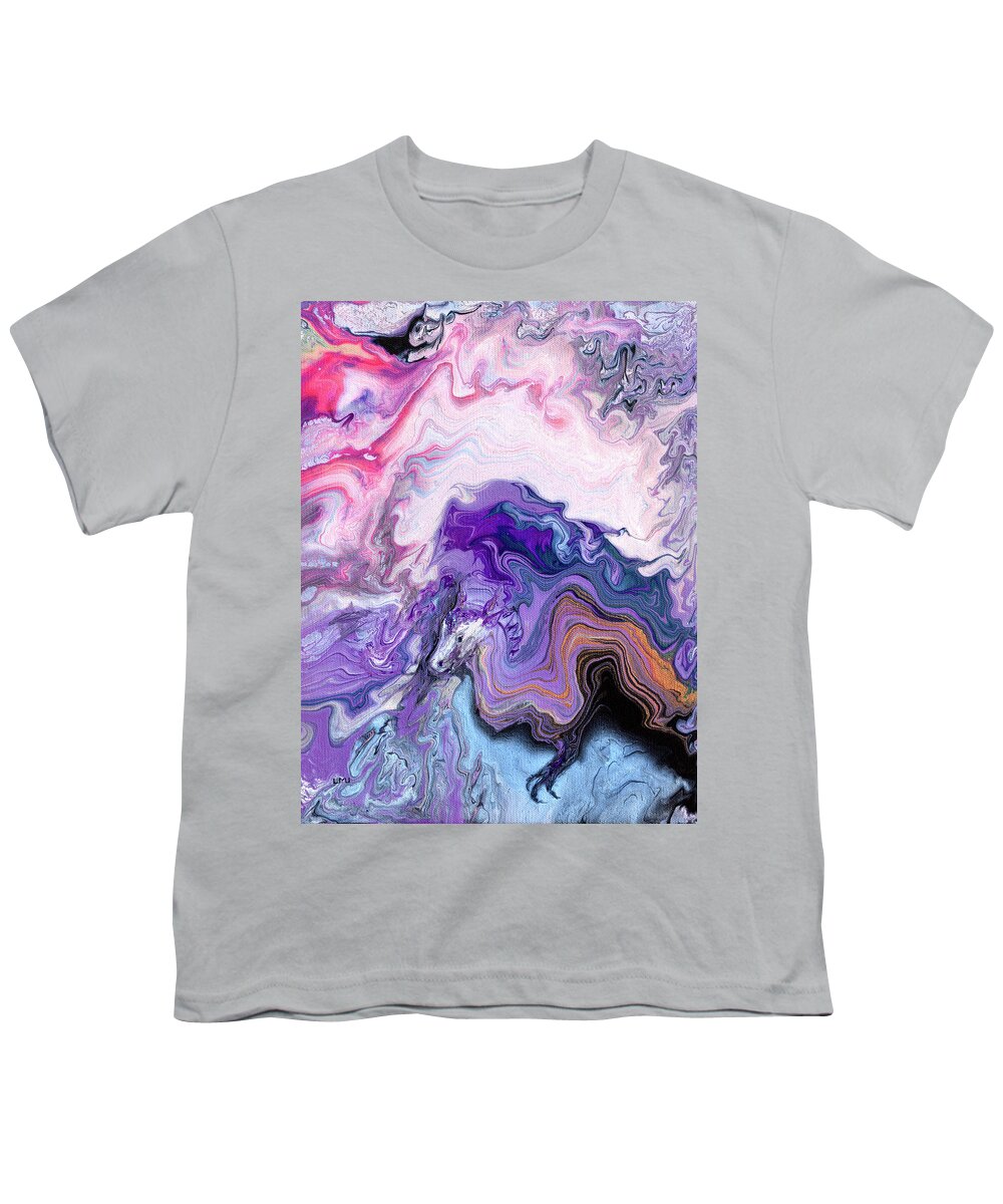 Dragon Youth T-Shirt featuring the painting Dragon in an Amethyst Cave by Laura Iverson