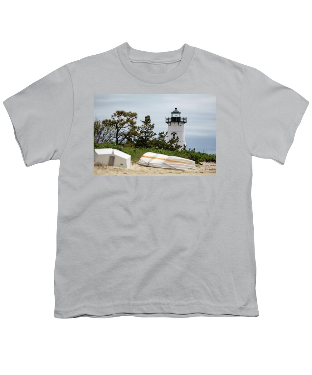 Edgartown Youth T-Shirt featuring the photograph Edgartown Light and White Boats by Denise Kopko