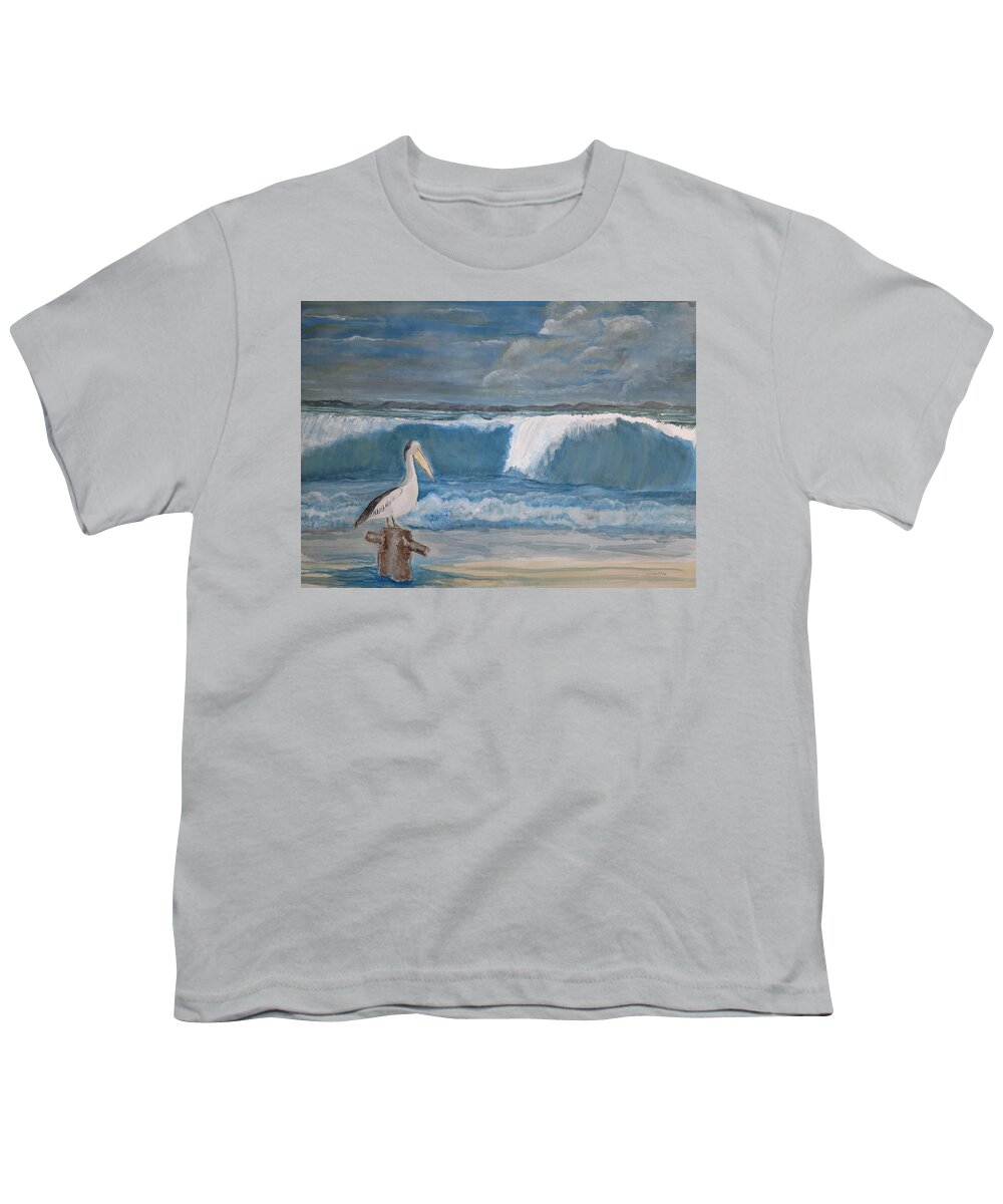 Pelican Youth T-Shirt featuring the painting Facing the Storm - Watercolor by Claudette Carlton