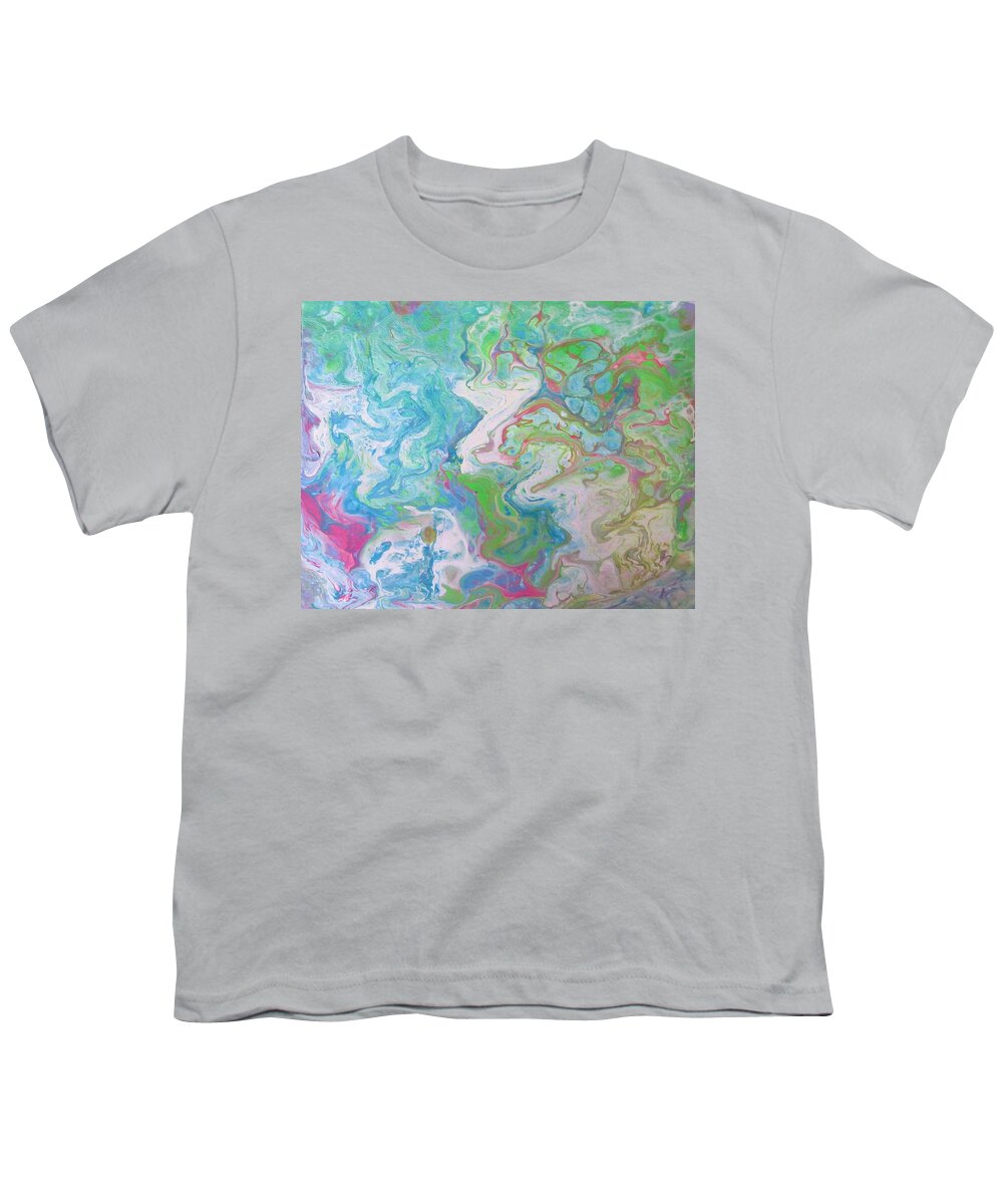 Pour Art Abstract Green Blue Pink Bag Cushion Pillow Mask Textile Abstract White Nice Lobby Decor Youth T-Shirt featuring the painting Fashion by Bradley Boug