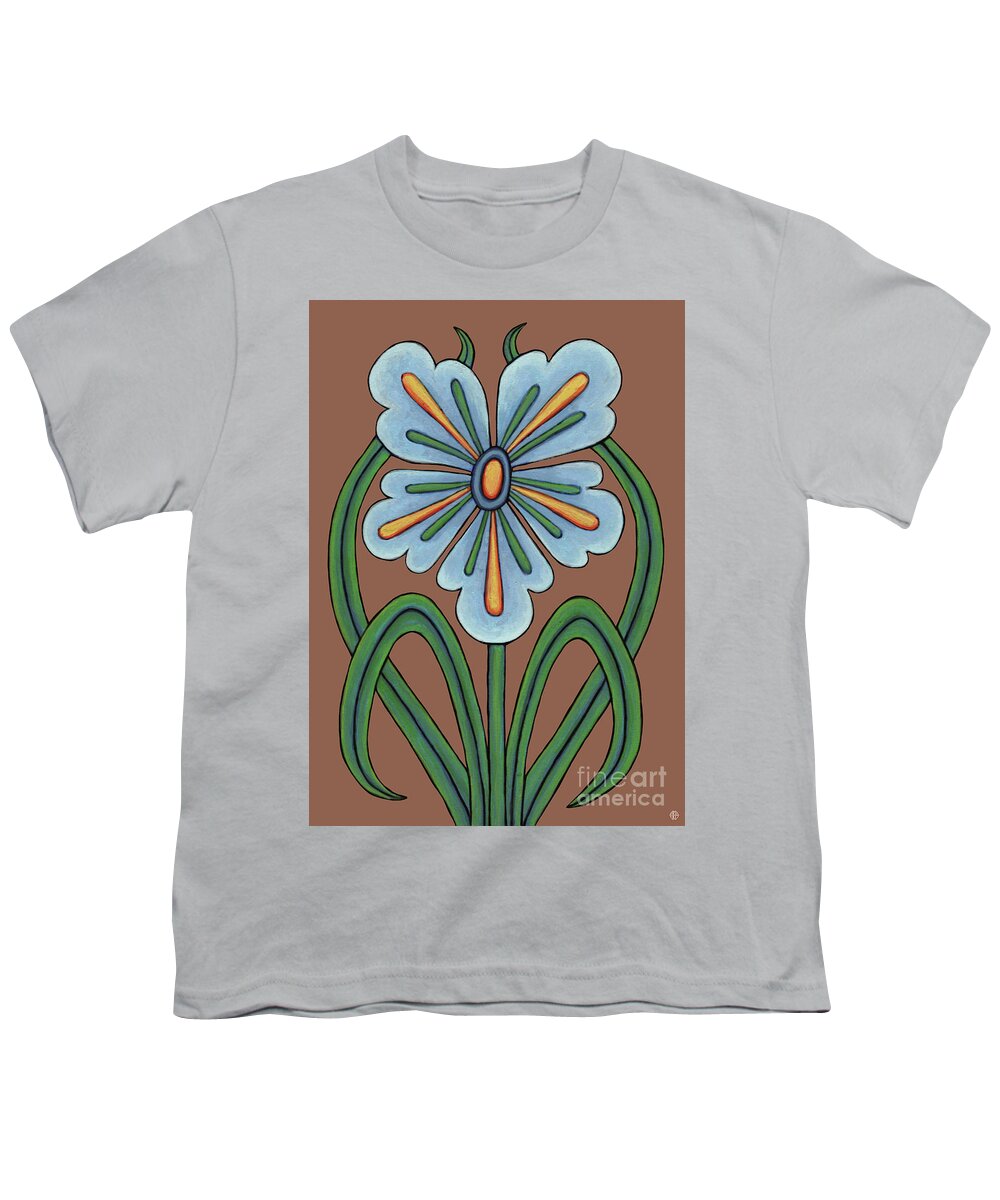 Flower Youth T-Shirt featuring the painting Fleur Nouveau Hortense. Vintage Vibes, Brown. by Amy E Fraser