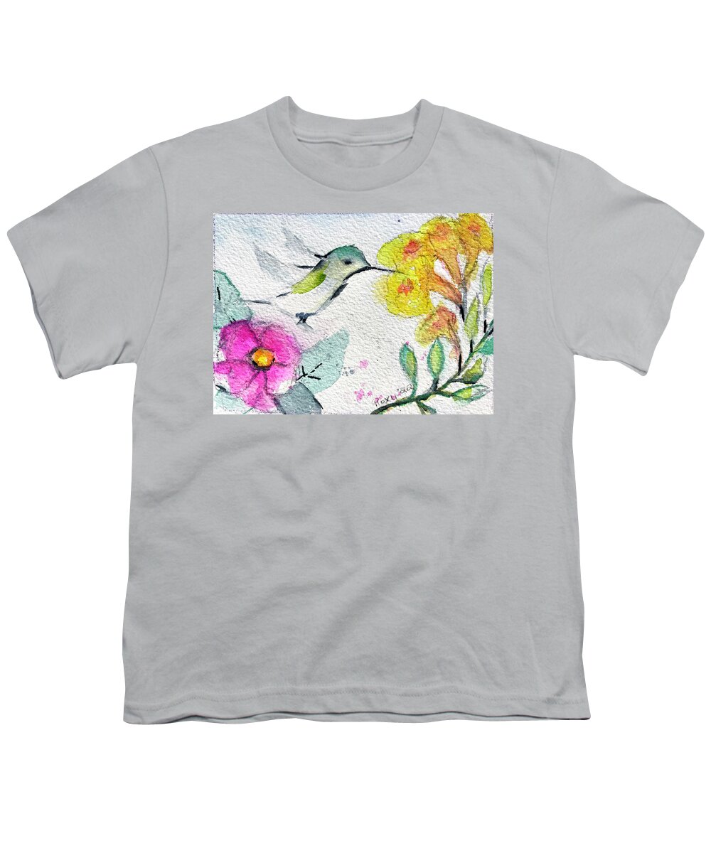 Hummingbird Youth T-Shirt featuring the painting Floaty Hummingbird 3 by Roxy Rich