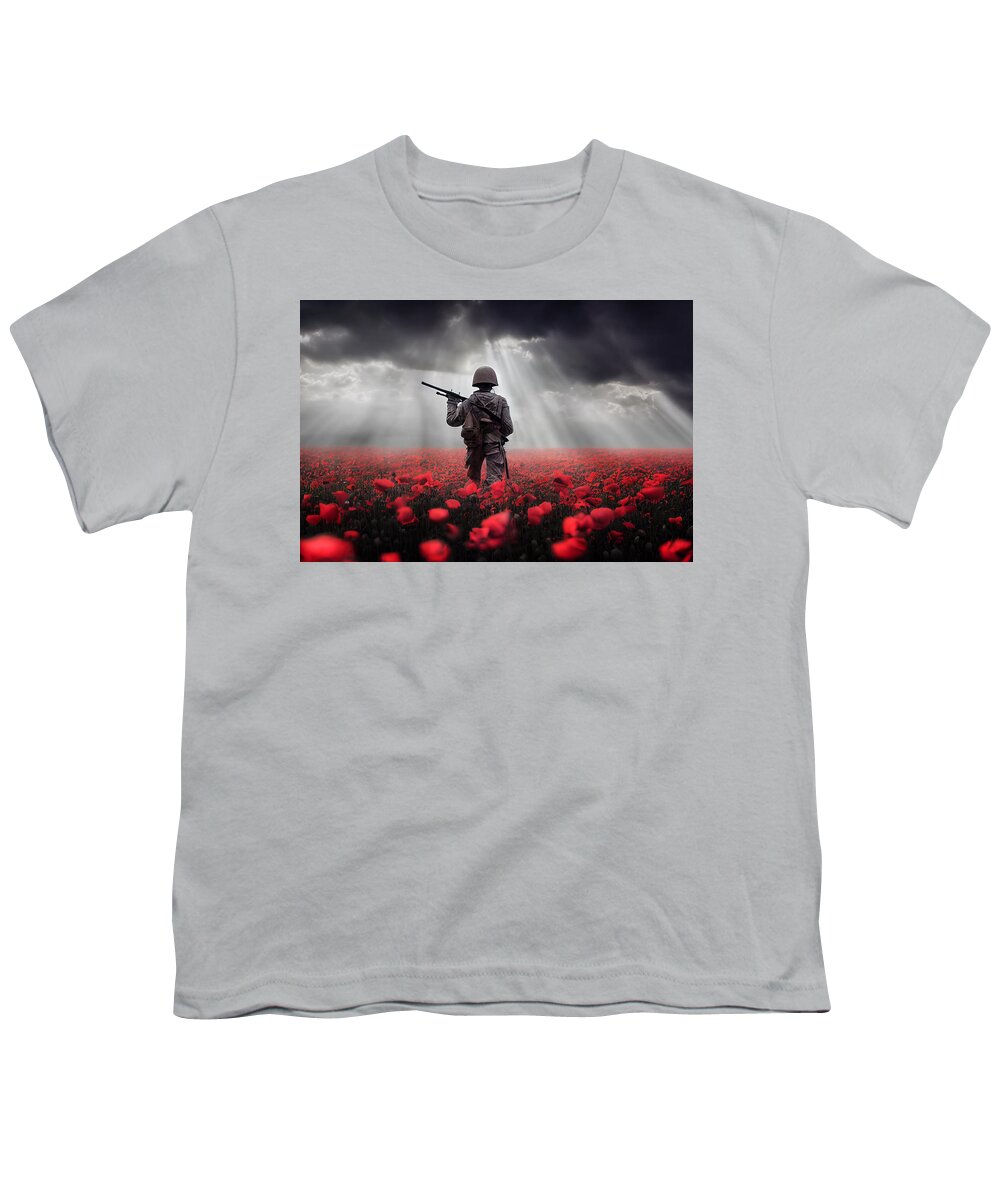Soldier Poppy Field Youth T-Shirt featuring the digital art For Those Fighting by Airpower Art