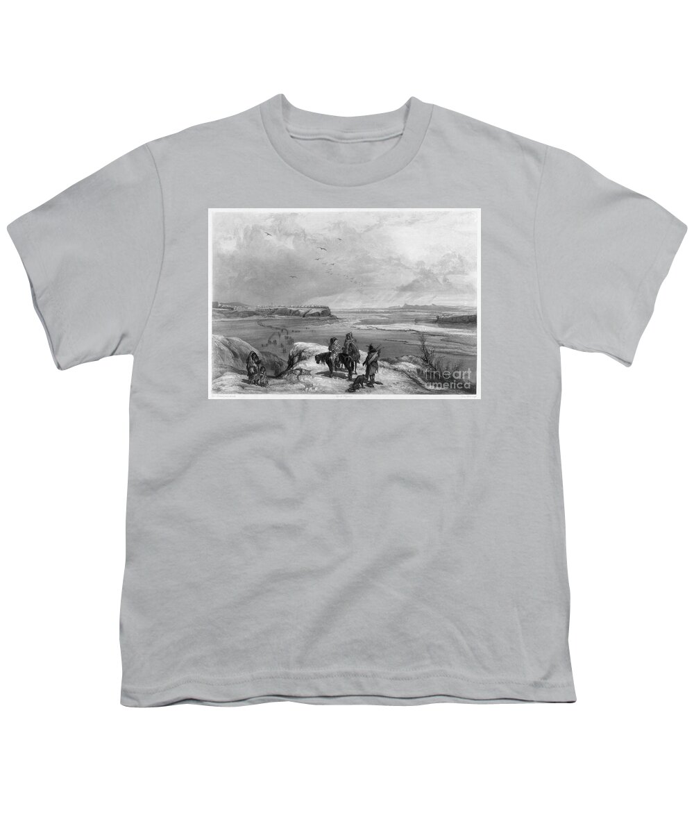 1840 Youth T-Shirt featuring the drawing Fort Clark, 1834 by Karl Bodmer