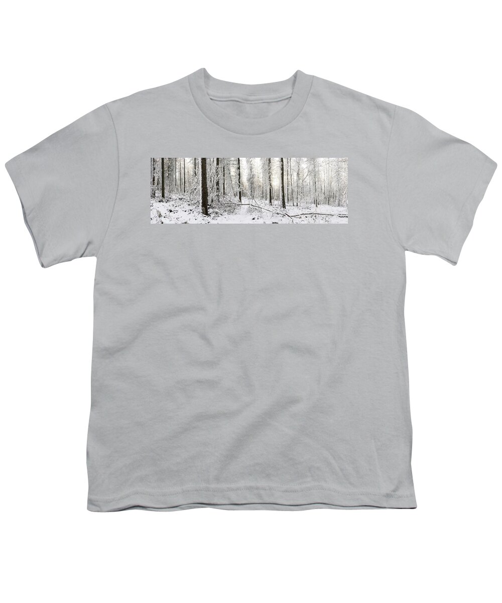 Panorama Youth T-Shirt featuring the photograph Frozen English Woodland covered in Snow by Sonny Ryse