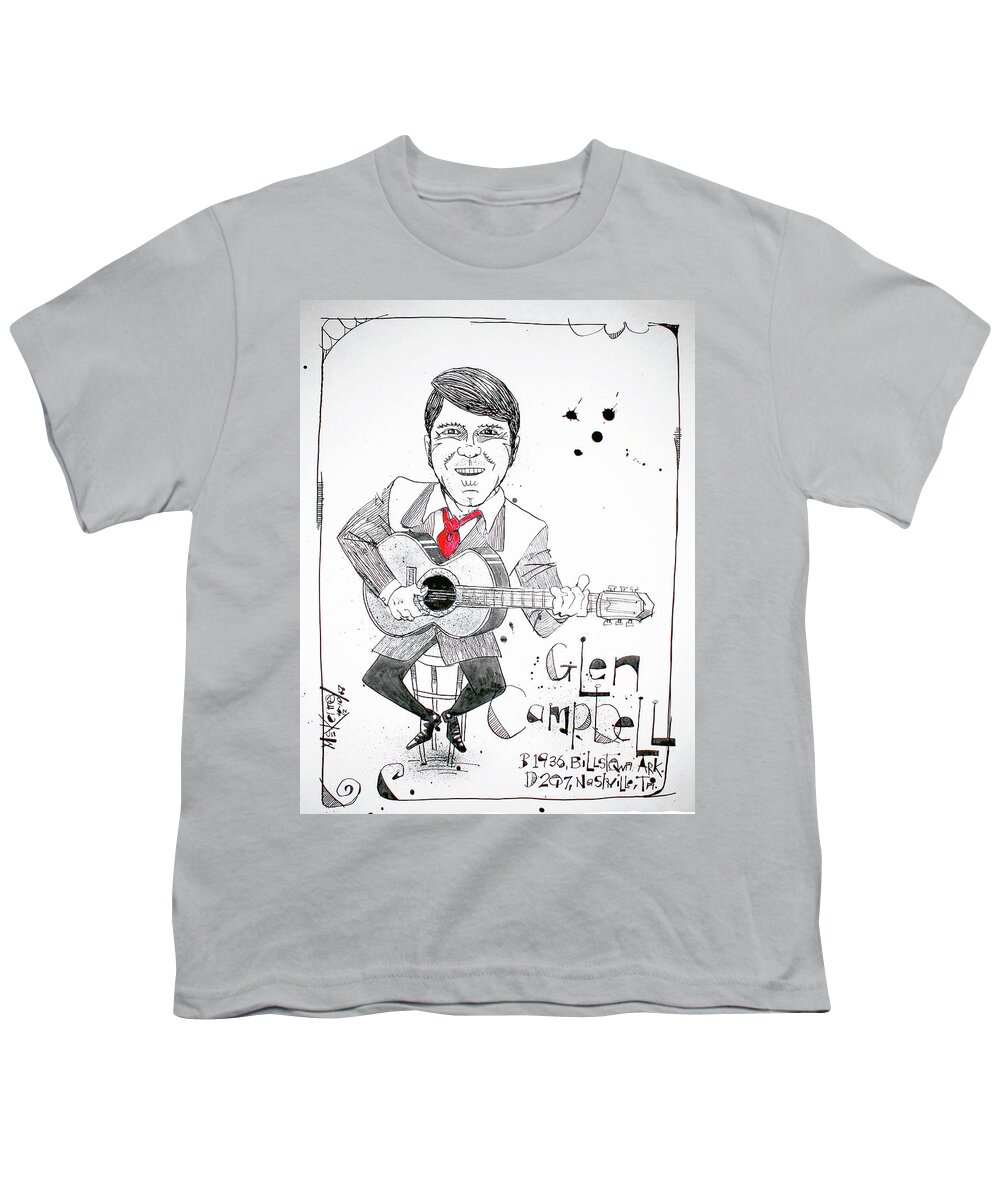  Youth T-Shirt featuring the drawing Glen Campbell by Phil Mckenney