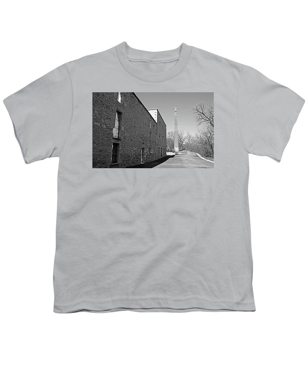 Door Youth T-Shirt featuring the photograph Goldie Mill Ruins Black And White by Debbie Oppermann