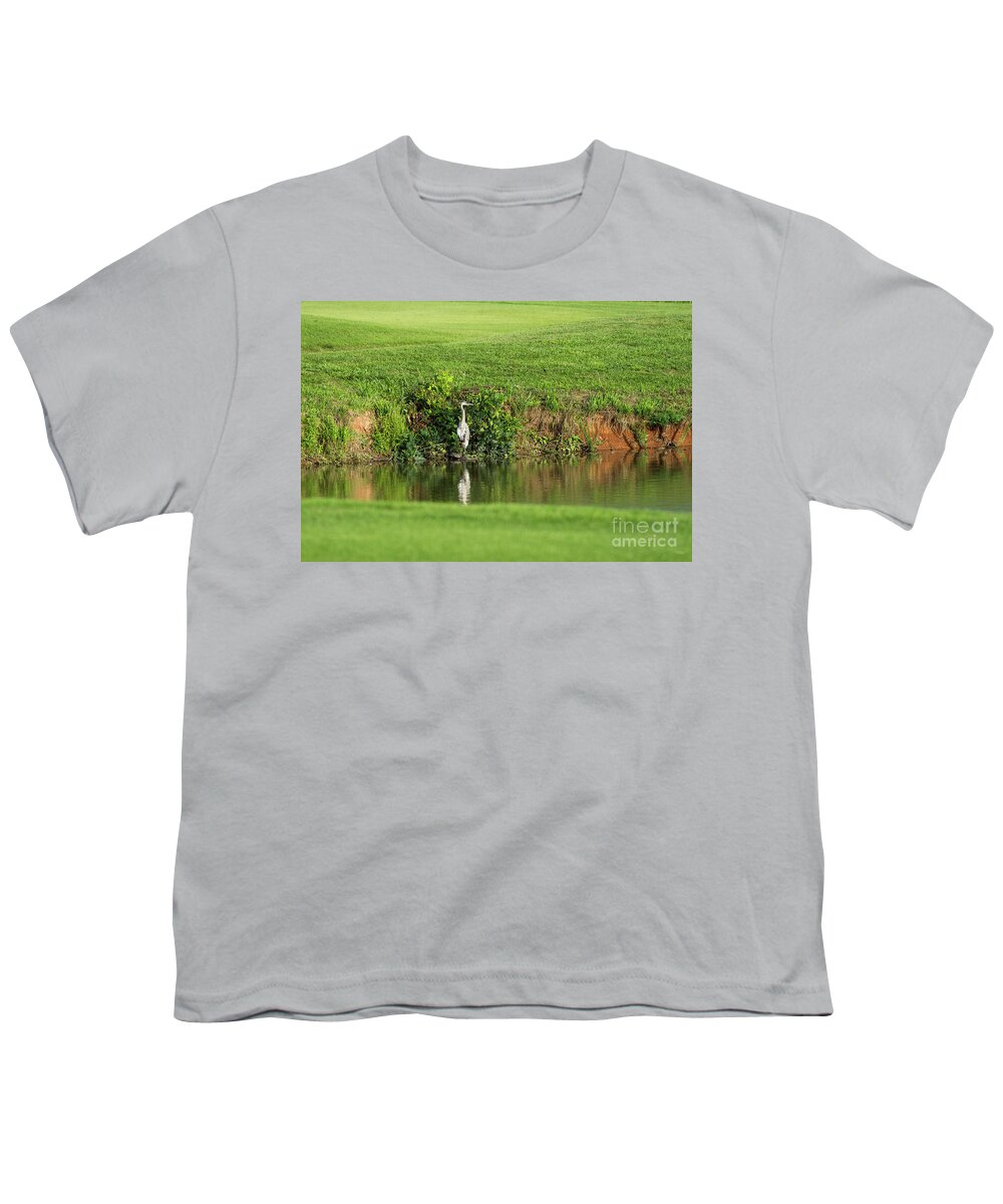 Great Blue Heron Youth T-Shirt featuring the photograph Great Blue Heron Pond Fishing by Jennifer White
