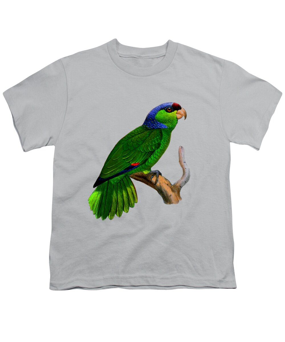 Festive Amazon Youth T-Shirt featuring the digital art Green Parrot Bird by Madame Memento