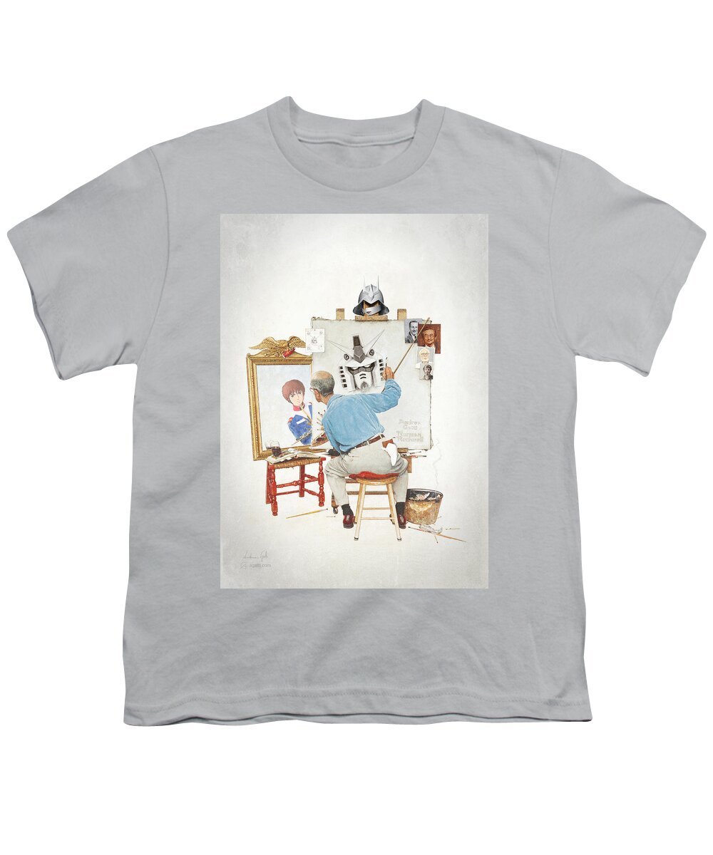 Scifi Youth T-Shirt featuring the digital art Tomino Triple Self Portrait by Andrea Gatti