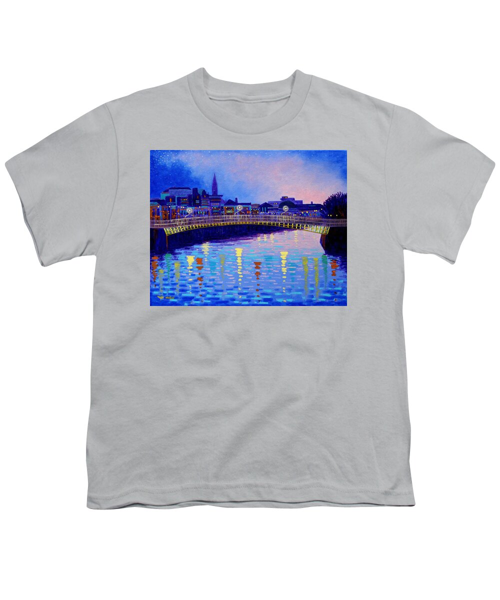Dublin Youth T-Shirt featuring the painting Ha Penny Bridge Dublin by John Nolan