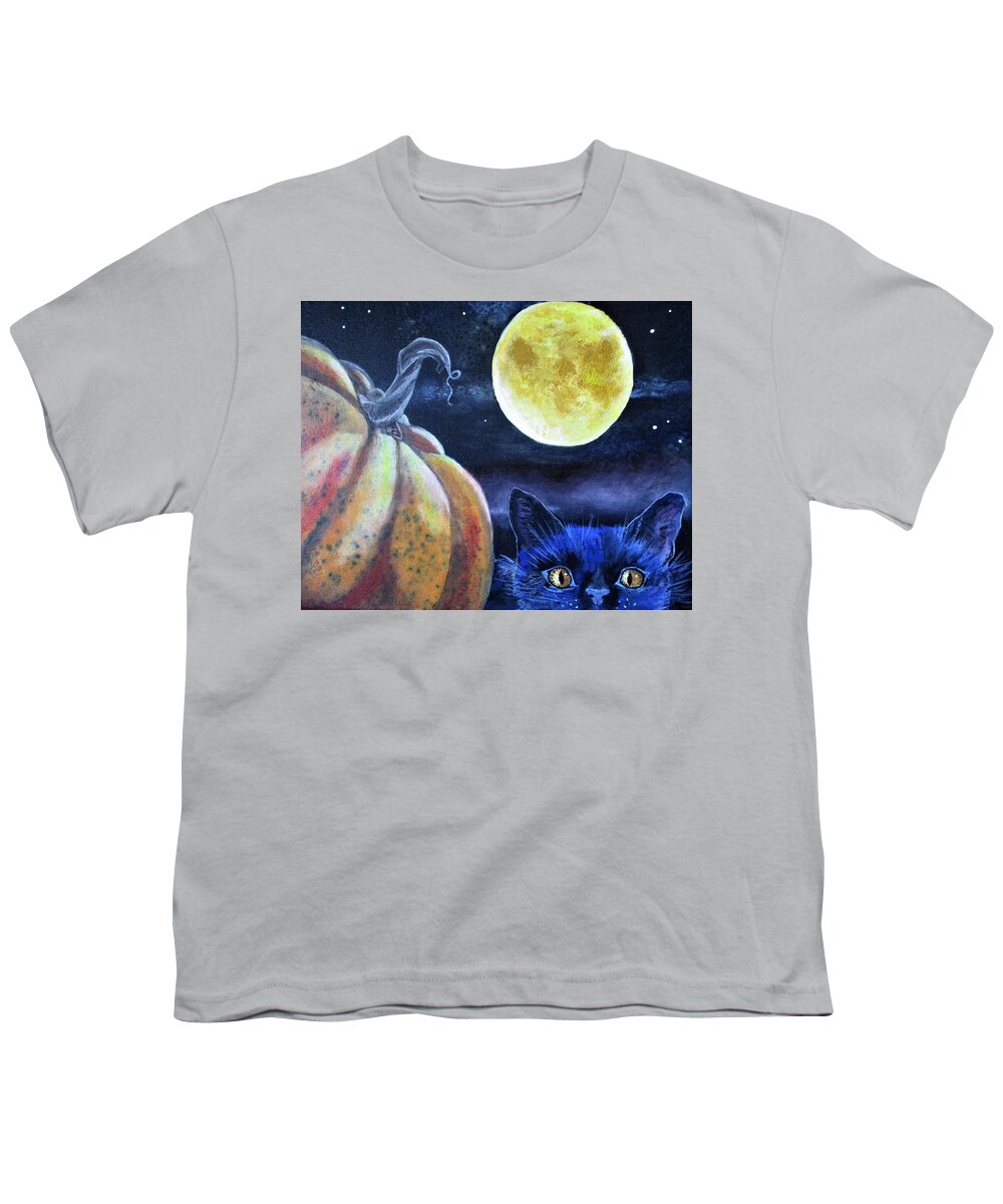 Harvest Moon Cat Blues Youth T-Shirt featuring the painting Harvest Moon Cat Blues by Lynn Raizel Lane