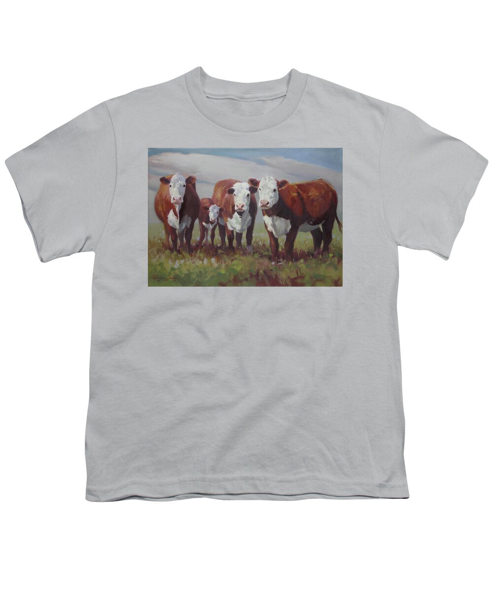 Farm Animals Youth T-Shirt featuring the painting Home on the Range by Carolyne Hawley
