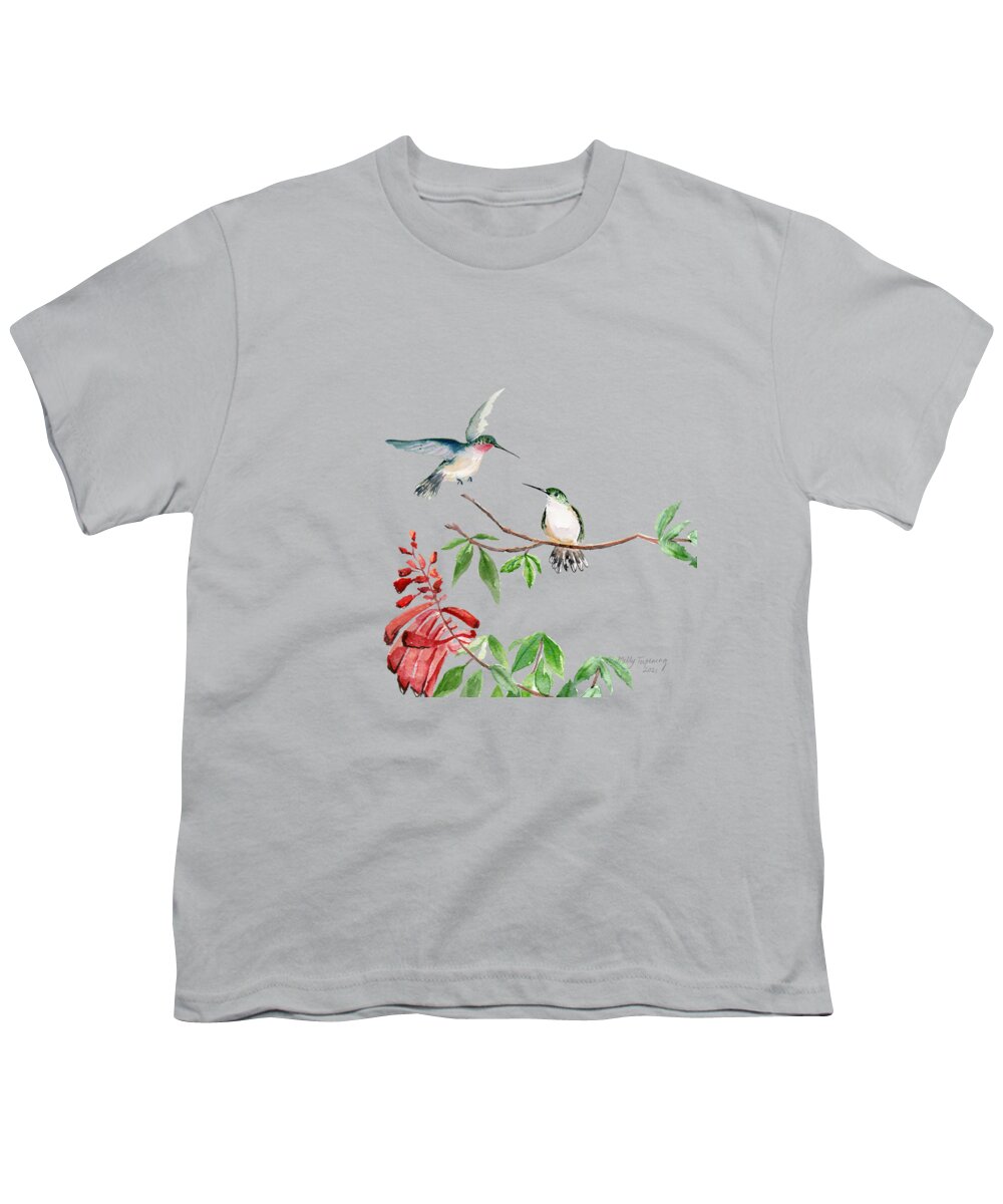 Hummingbird Youth T-Shirt featuring the painting Hummingbird Romance 2 by Melly Terpening
