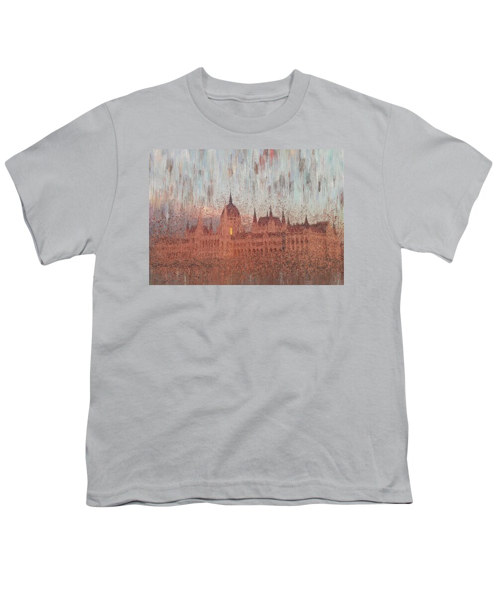 Budapest Youth T-Shirt featuring the painting Hungarian Parliament Building by Alex Mir