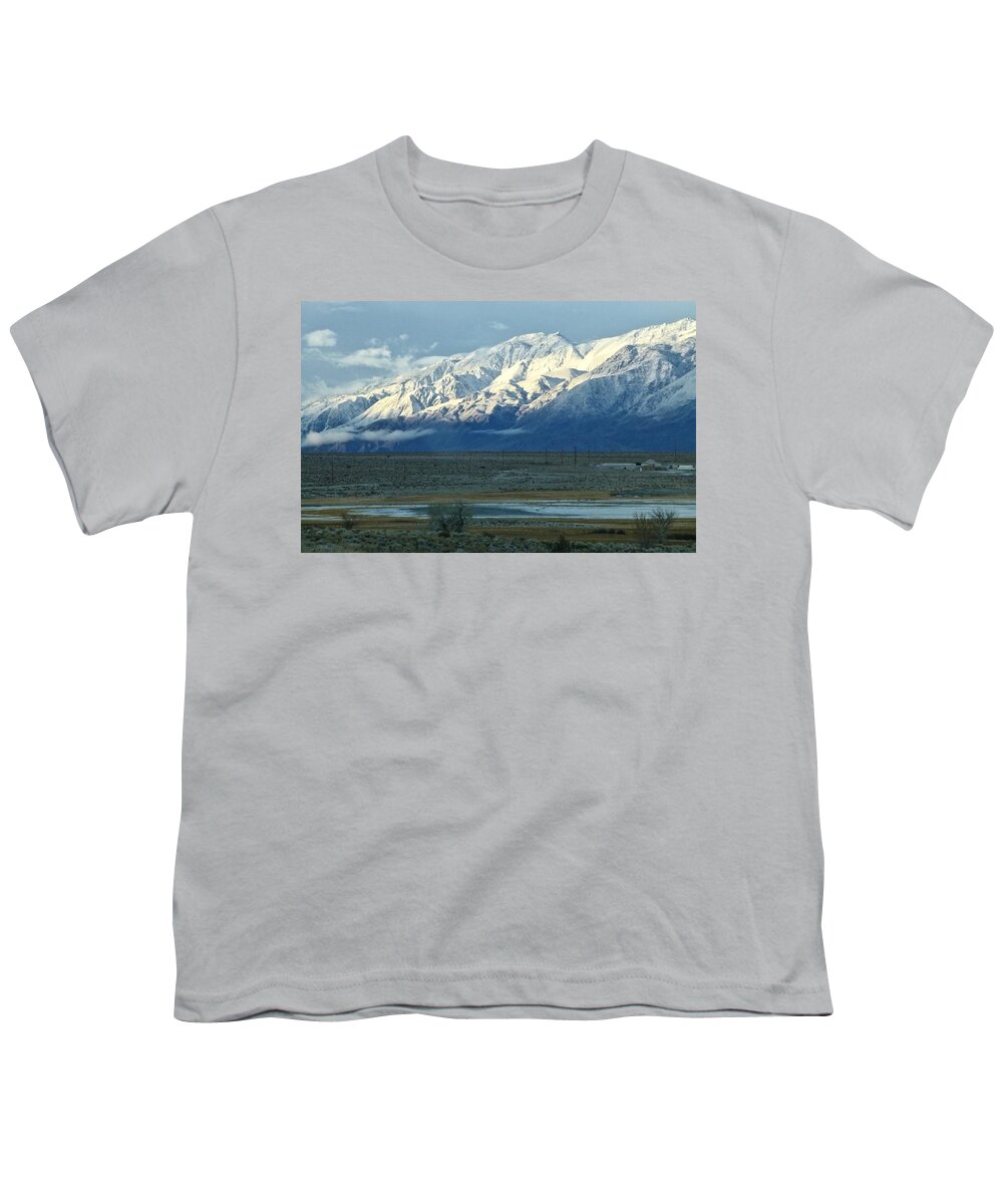 Hwy395 Youth T-Shirt featuring the photograph Inyo Mt. Range and Owens Lake by Amelia Racca