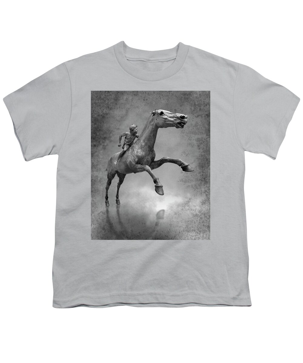 Jockey Of Artemision Statue Youth T-Shirt featuring the sculpture jockey of artemision ancient Greek bronze sculpture by Paul E Williams