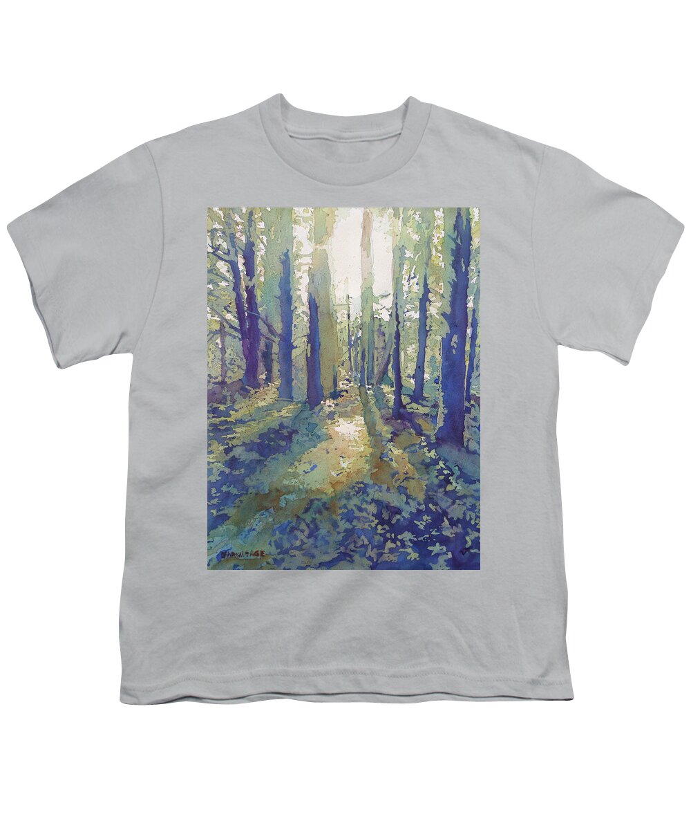 Joryville Park Youth T-Shirt featuring the painting Light in the Forest by Jenny Armitage