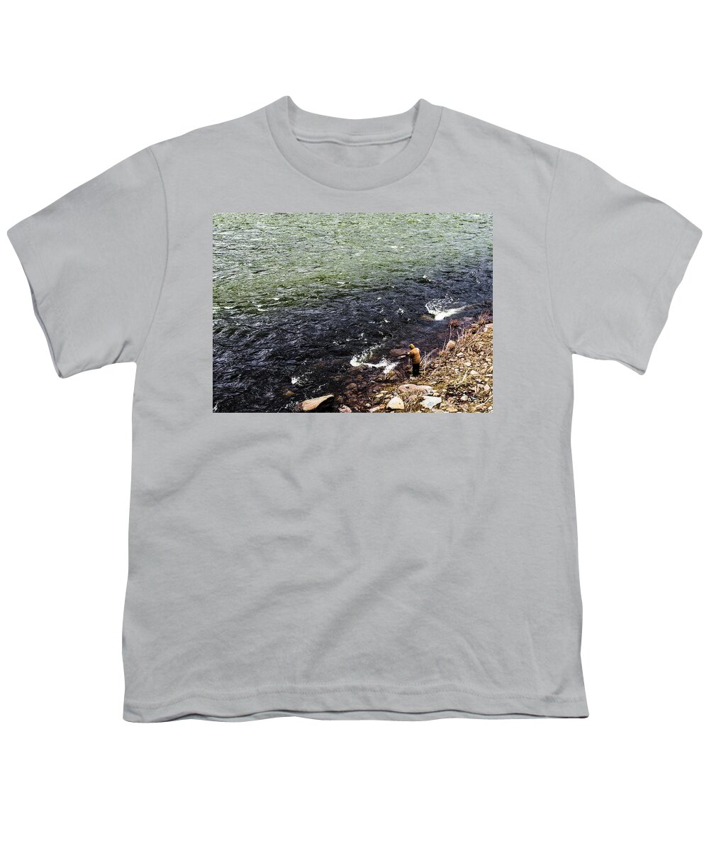 Water Youth T-Shirt featuring the photograph Lone Fisherman by Amelia Pearn