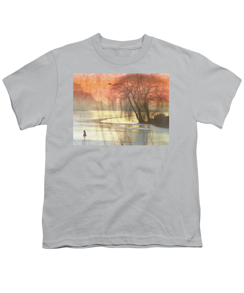 Winter Scene Youth T-Shirt featuring the digital art Lone Winter Skating by Cathy Anderson