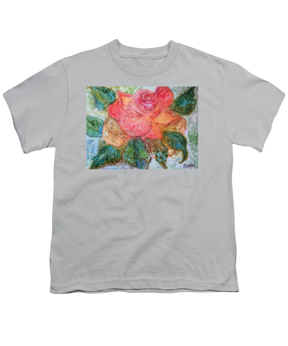 Rose Youth T-Shirt featuring the mixed media Multicolored Rose by Anne Sands