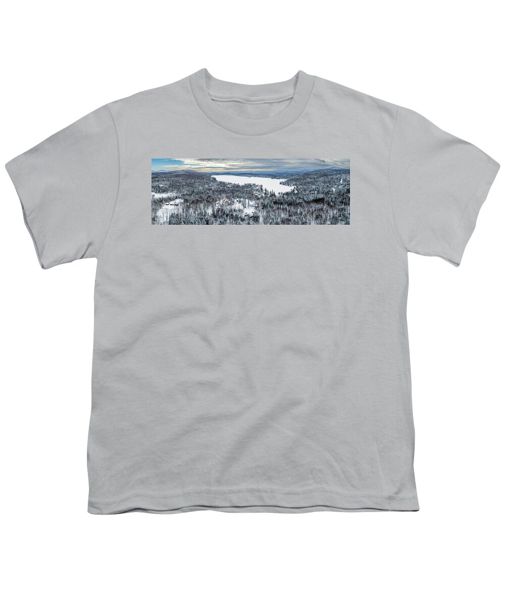 Snow Youth T-Shirt featuring the photograph Newark Pond Vermont Panorama - December 2021 by John Rowe
