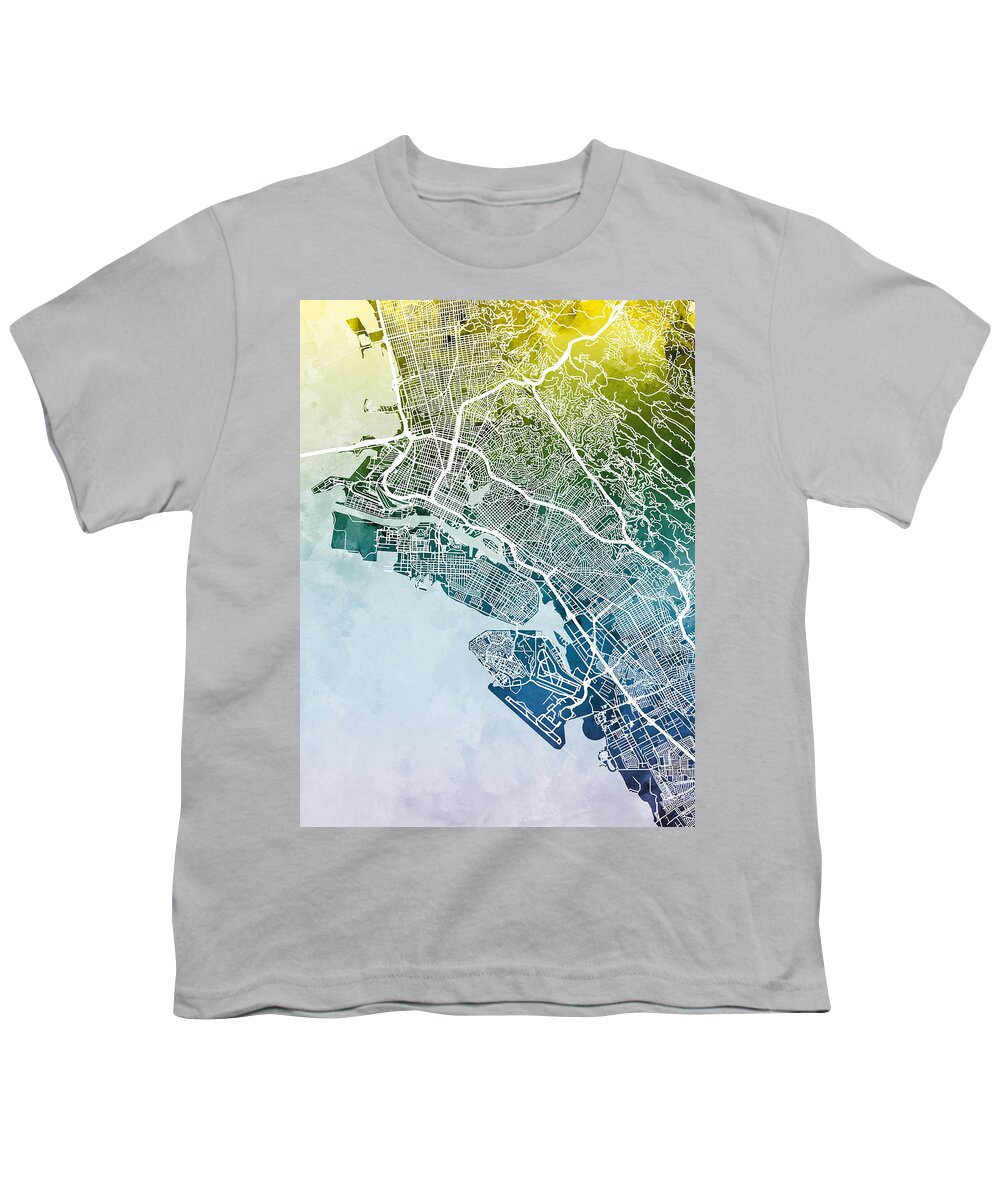 Oakland Youth T-Shirt featuring the digital art Oakland California City Street Map by Michael Tompsett