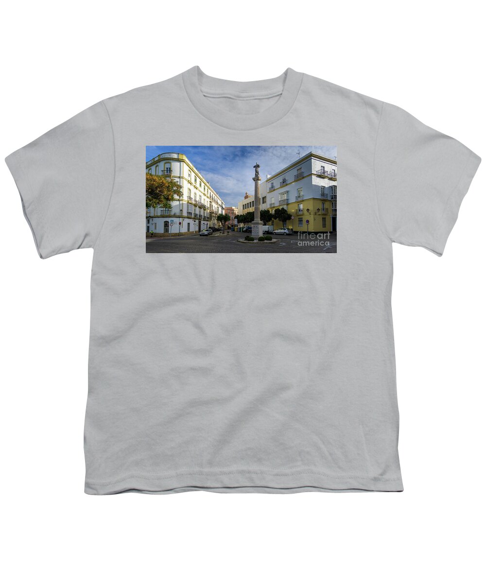 Seafront Youth T-Shirt featuring the photograph Old Cadiz Center Street Blue Sky Andalusia by Pablo Avanzini
