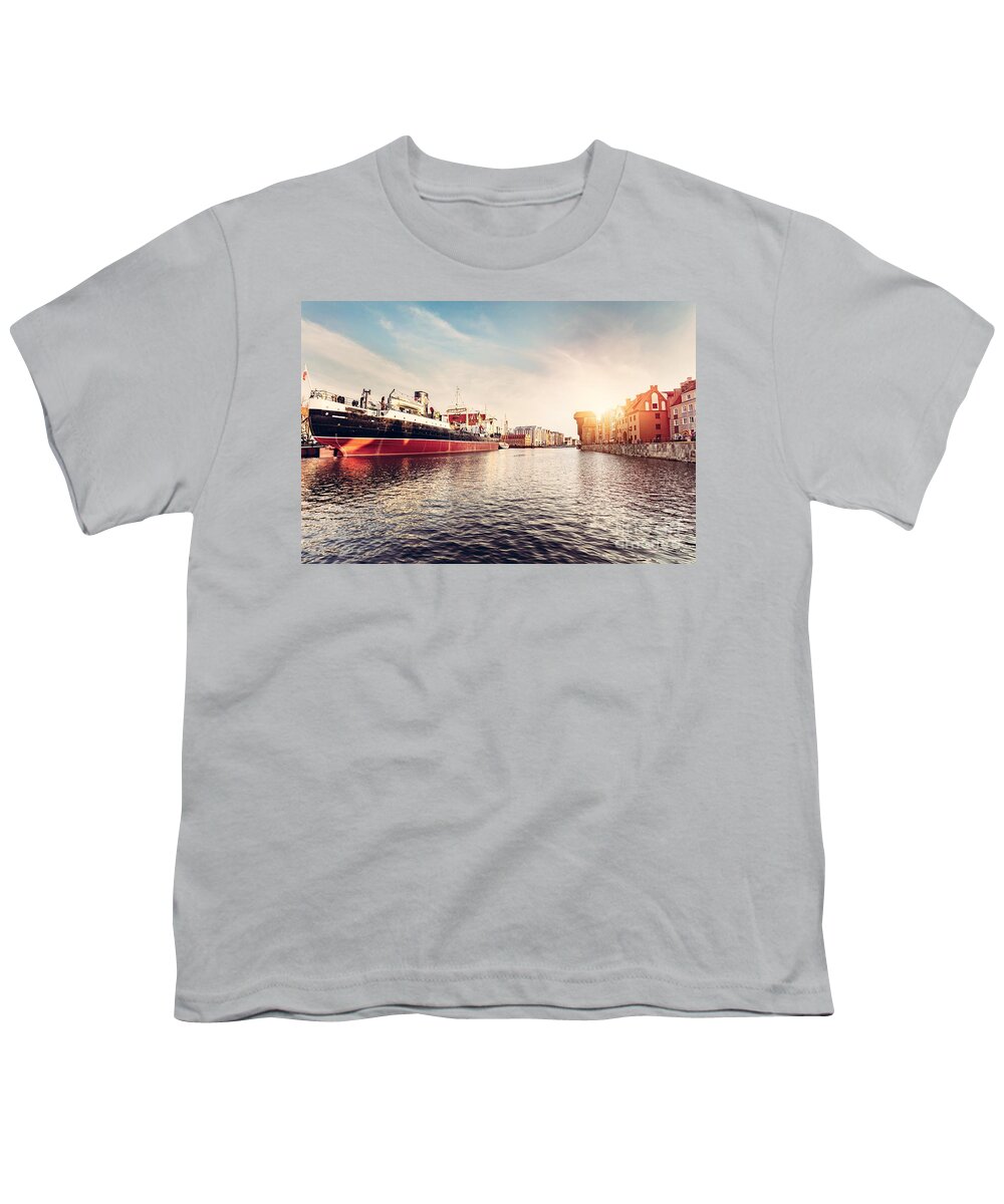 Gdansk Youth T-Shirt featuring the photograph Old town of Gdansk Danzig in Poland. Zuraw crane by Michal Bednarek