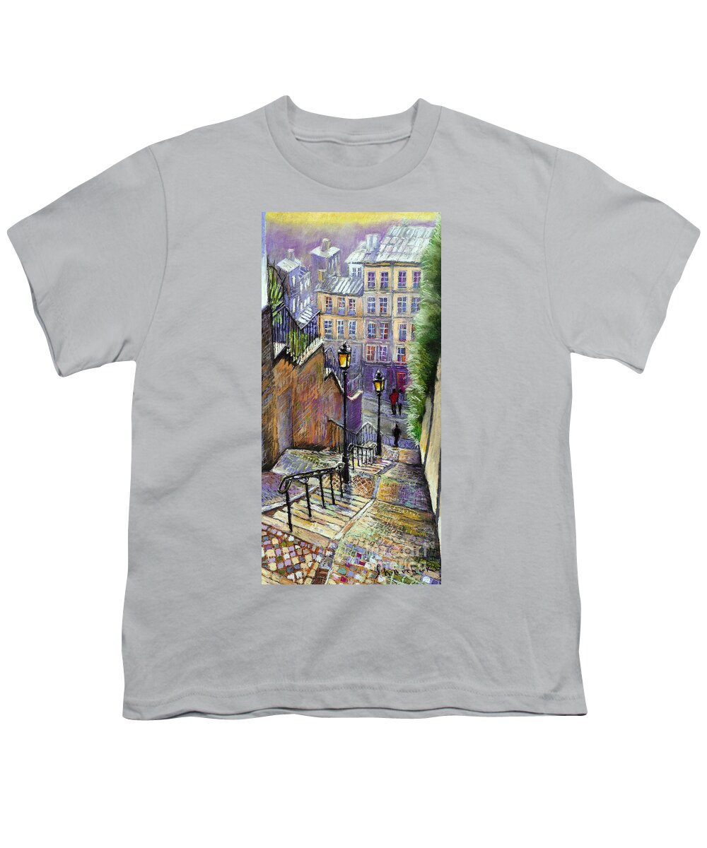 Cityscape Youth T-Shirt featuring the painting Paris Montmartre Steps by Yuriy Shevchuk