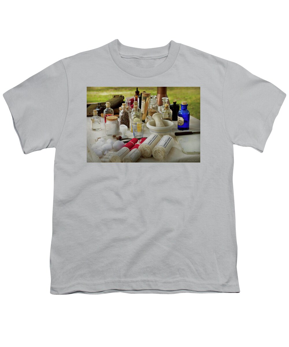 Pharmacist Youth T-Shirt featuring the photograph Pharmacy - Civil war field kit by Mike Savad