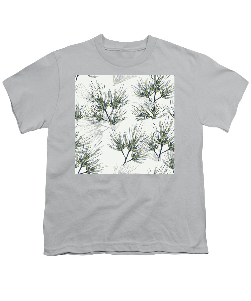 Pine Youth T-Shirt featuring the digital art Pine Needles Pattern Cream by Sand And Chi
