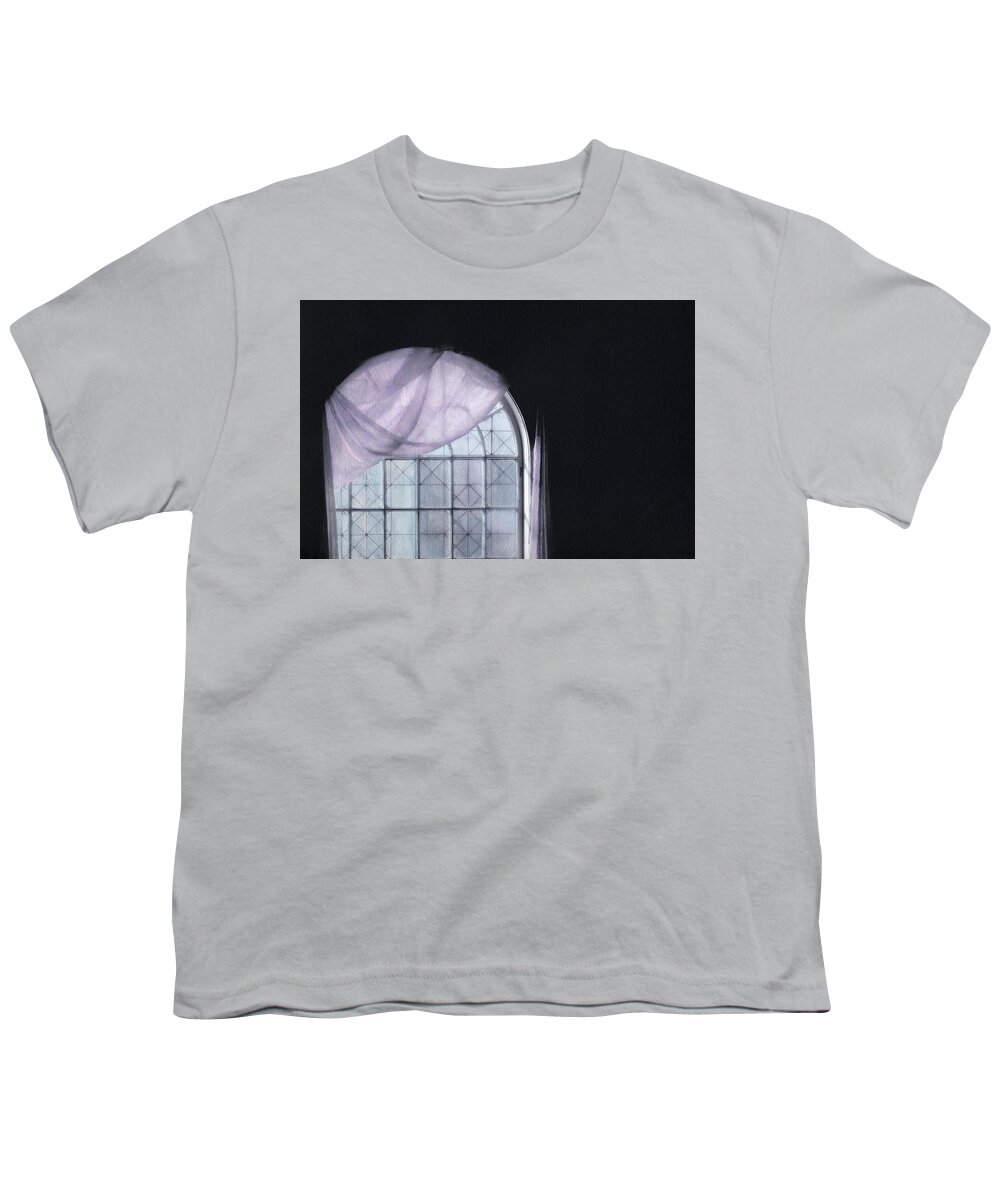 Pink Youth T-Shirt featuring the photograph Pink Curtain in an Arched Window by Wayne King