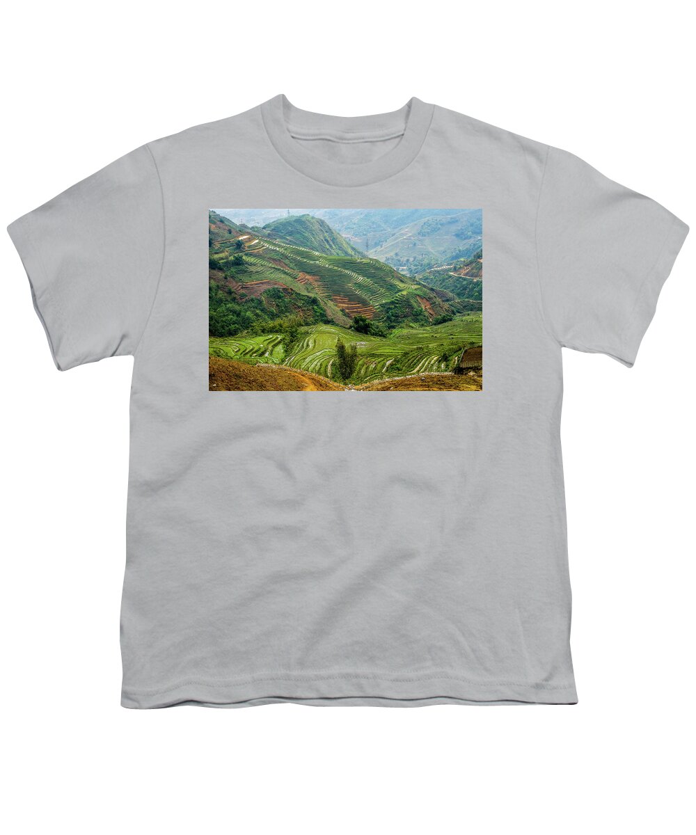 Black Youth T-Shirt featuring the photograph Rice Terraces of Lao Cai by Arj Munoz