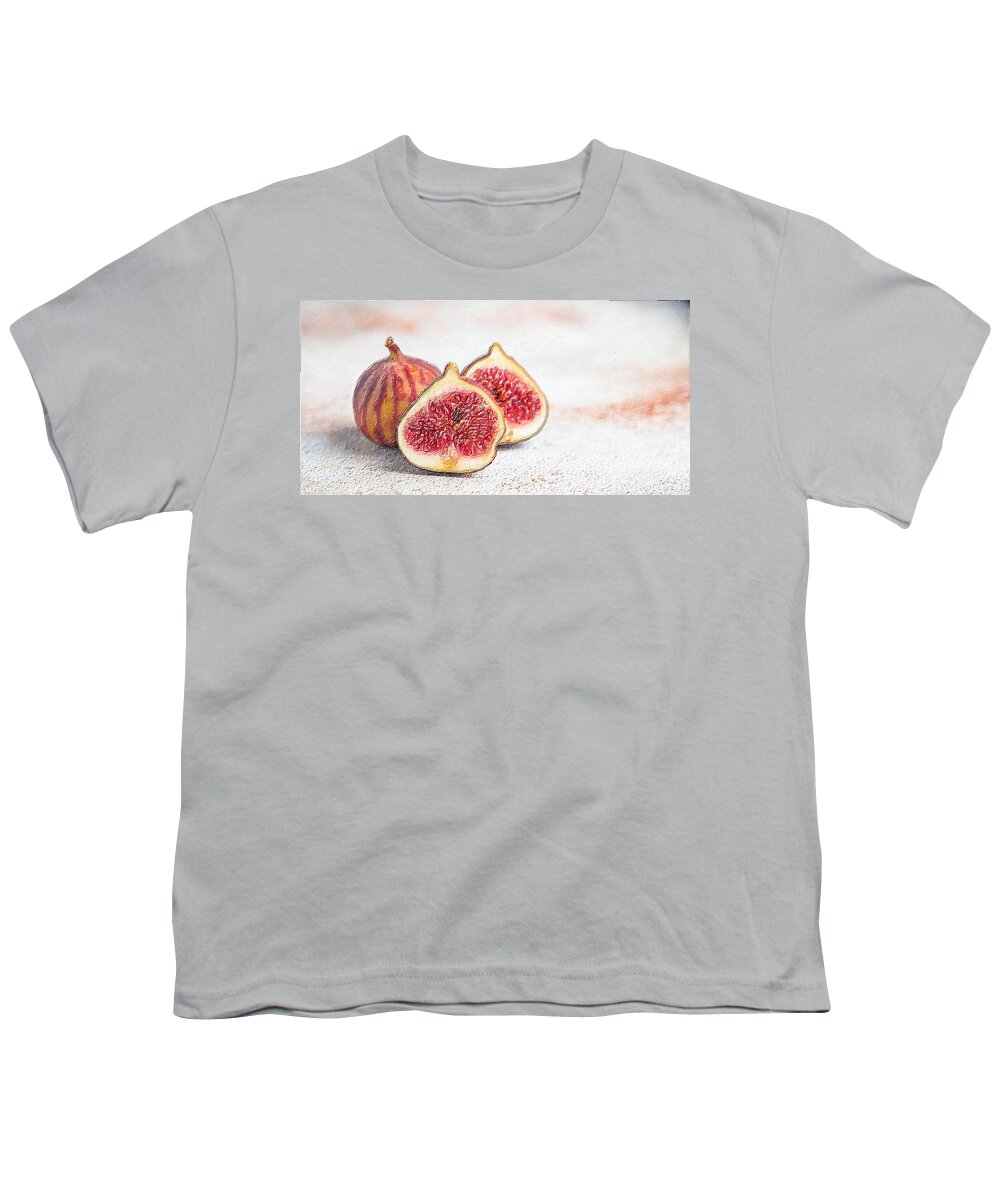 Fig Youth T-Shirt featuring the painting Ripe Fig Still Life figs fig lover and fig tree grower 2 by Tony Rubino