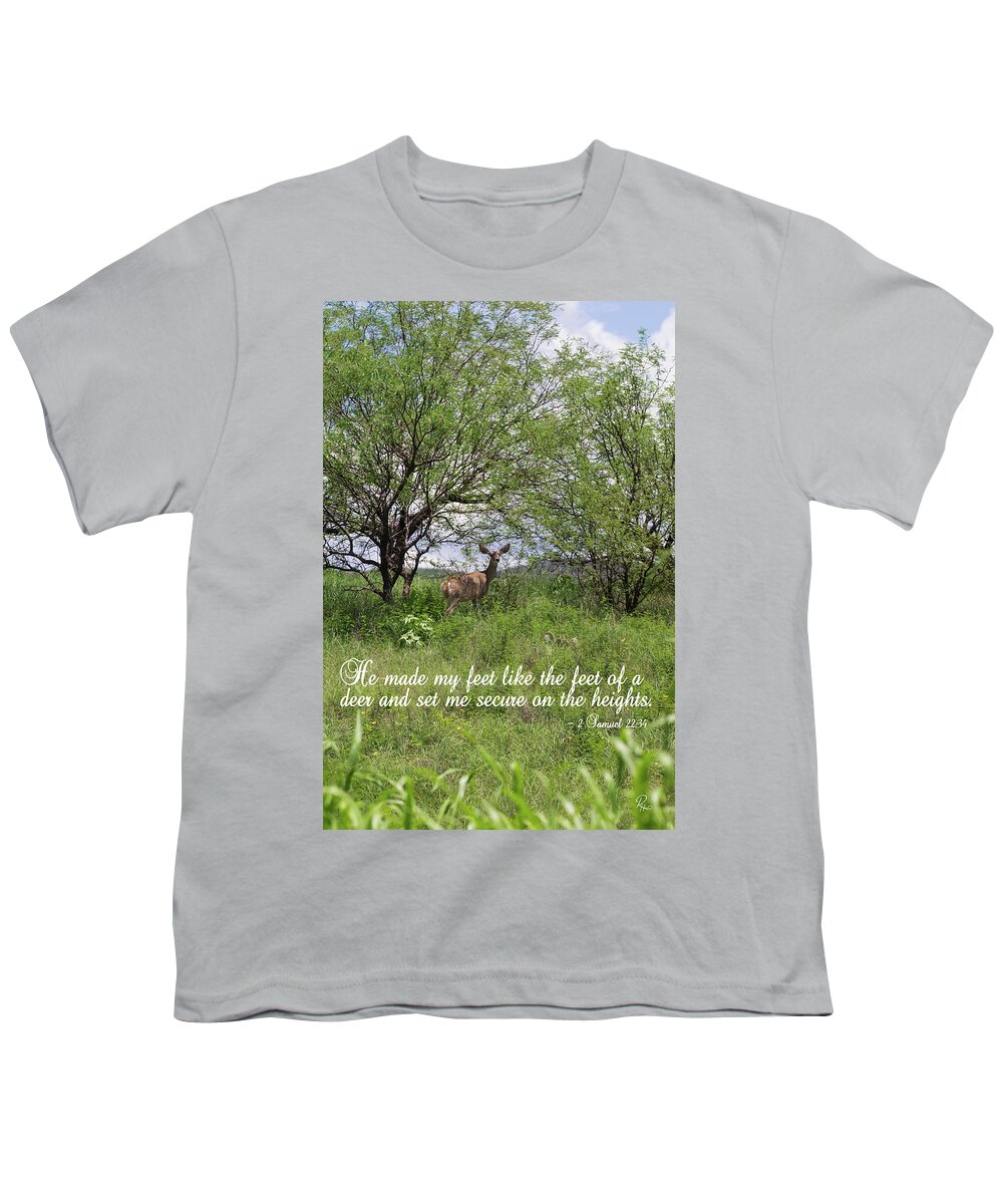 Mule Deer Youth T-Shirt featuring the photograph Secure on the Heights by Robert Harris