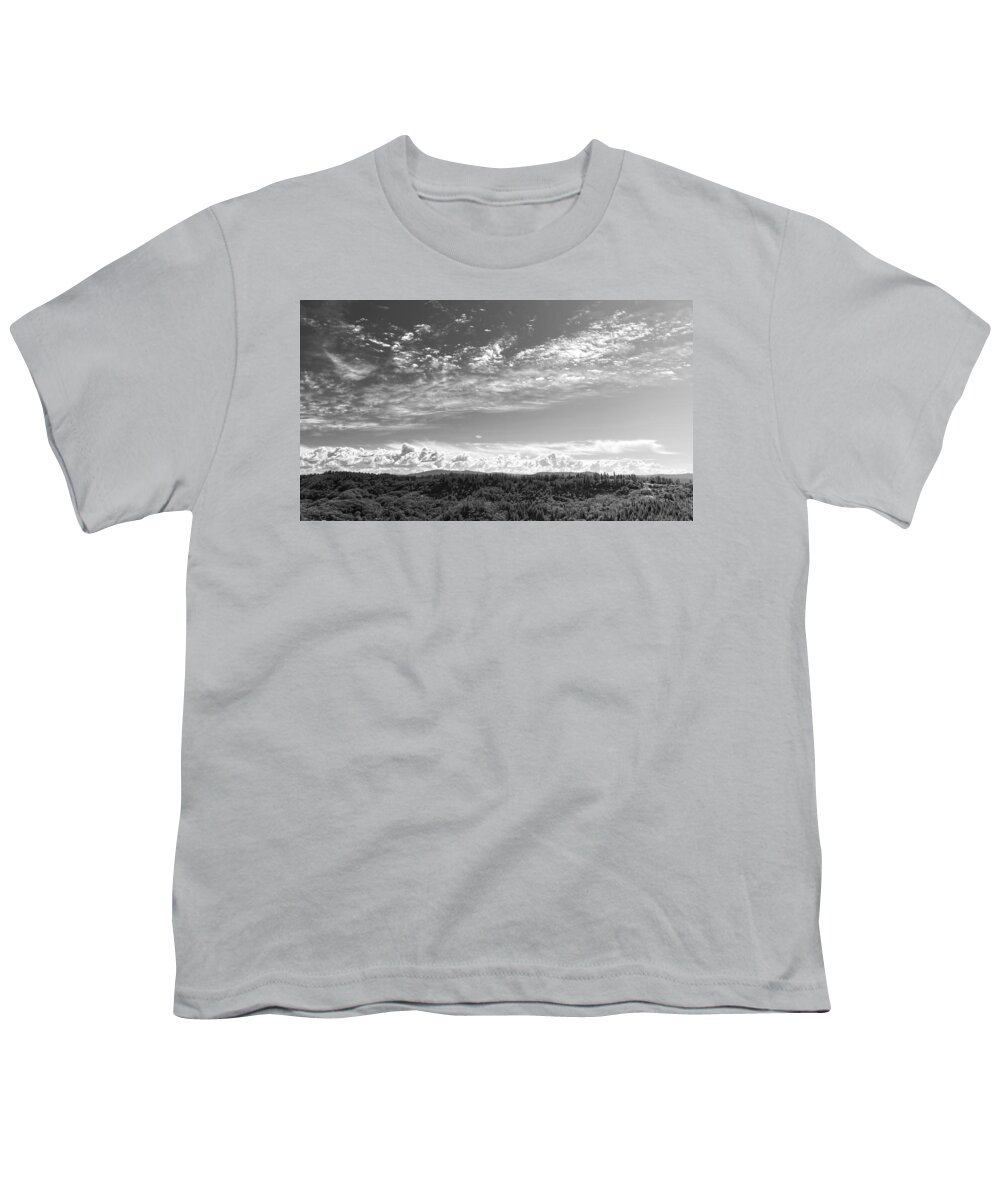 Photograph Black White Clouds Sky Youth T-Shirt featuring the photograph September Skies by Beverly Read