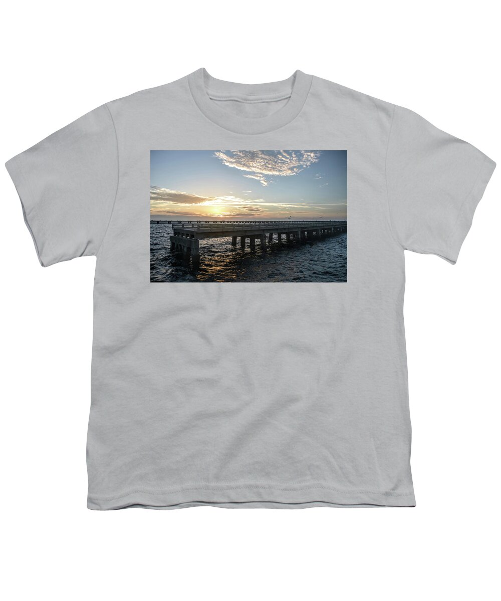 Sunshine Skyway Bridge Youth T-Shirt featuring the photograph Skyway Fishing Pier Sunrise by Aimee L Maher ALM GALLERY