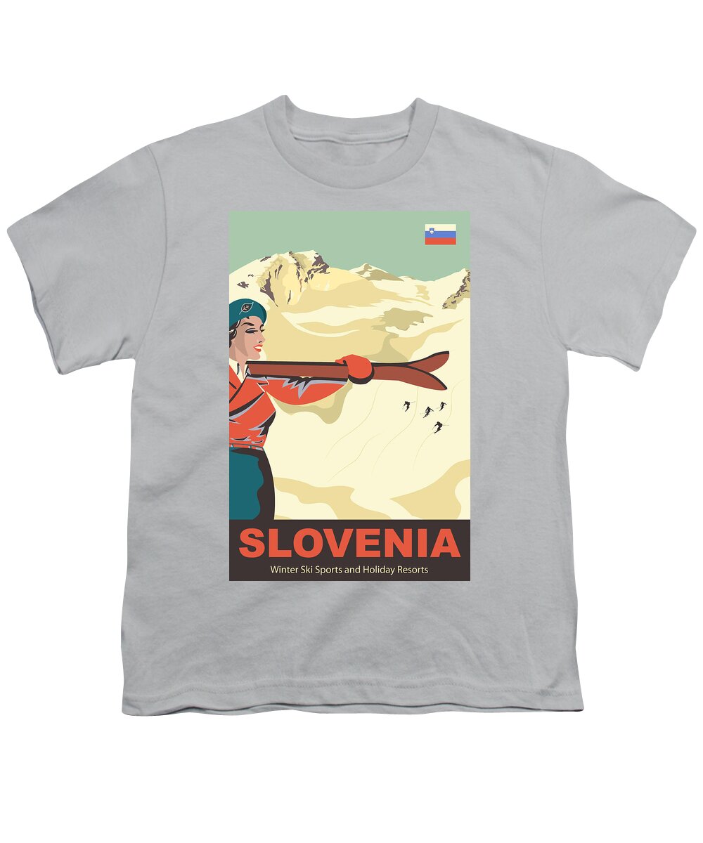 Slovenia Youth T-Shirt featuring the digital art Slovenia Ski Girl by Long Shot